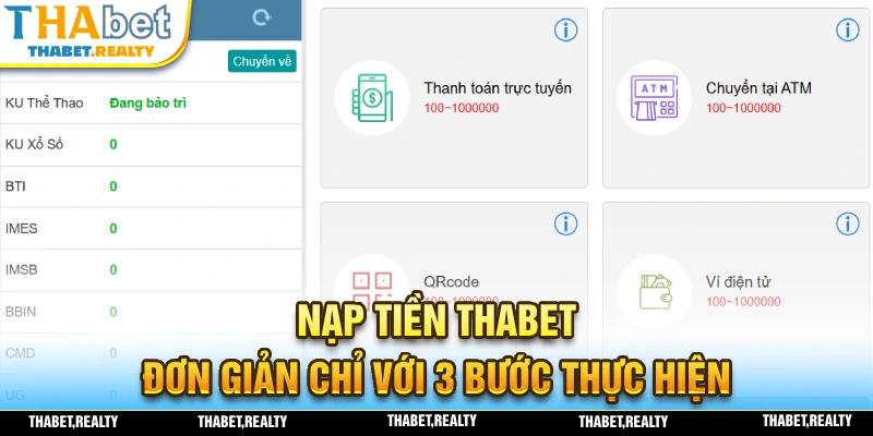 Nạp tiền THABET chỉ cần của bạn 3 bước thực hiện